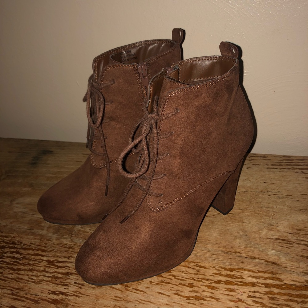 Faux Suede Brown Ankle Boots Size 7